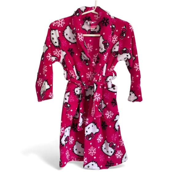 Hello Kitty Pink Plush Fleece Hooded Robe — Youth Size Small - Picture 1 of 4